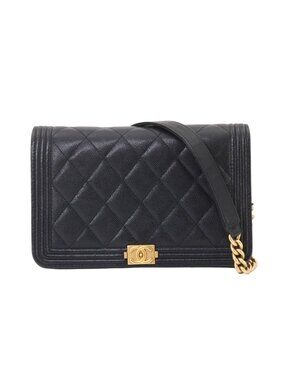 Chanel Boy Chain Wallet Caviar Leather Black Shoulder Bag
